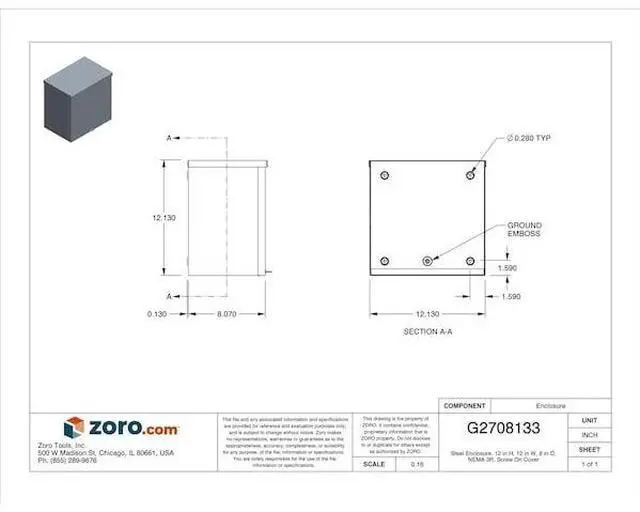 Alt view image 3 of 4 - Wiegmann Enclosure,Mtlc,12In.Hx 12In.Wx8In.D  RSC121208G