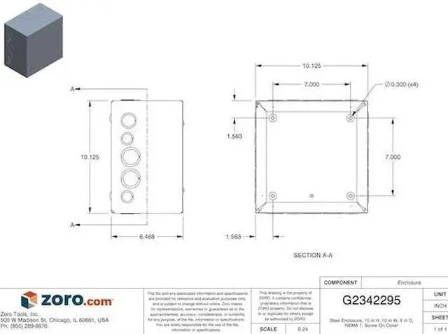 Alt view image 3 of 3 - WIEGMANN SC101006G Captive Screws Electrical Enclosures, 10 in H, 6 in D, 10 in