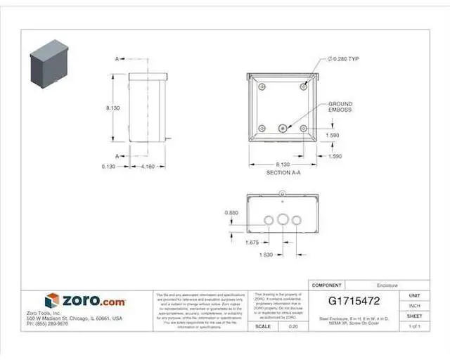 Alt view image 3 of 4 - Wiegmann Enclosure Silver Galvanized  Includes Screws RSC080804G