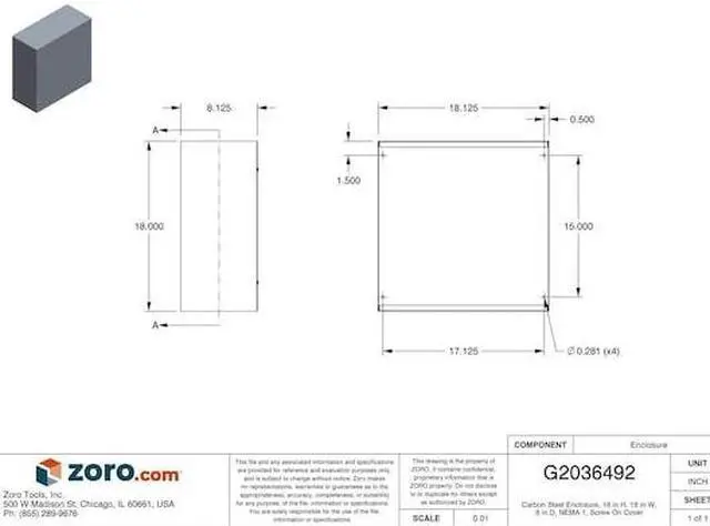 Alt view image 3 of 3 - WIEGMANN SC181808NK NEMA 1 18.0 in H x 18.0 in W x 8.0 in D Wall Mount Enclosure