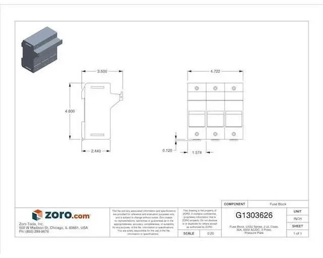 Alt view image 3 of 3 - MERSEN US3J3I Finger Safe Fuse Block, 0 to 30A Amp Range, 600V AC/DC Volt