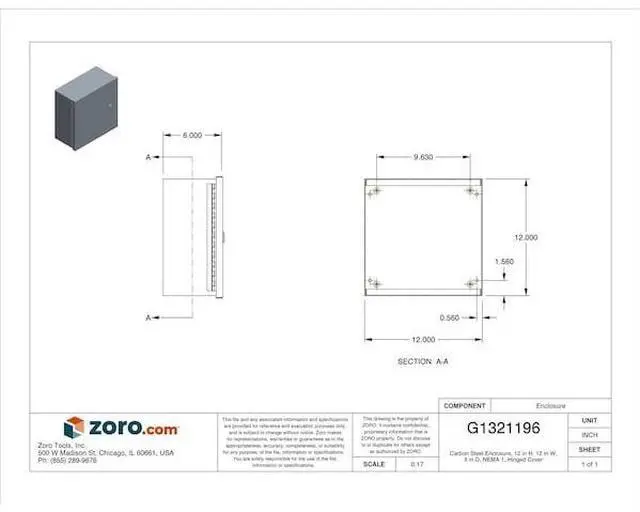 Alt view image 3 of 4 - WIEGMANN N1C121206 NEMA 1 12.0 in H x 12.0 in W x 6.0 in D Wall Mount Enclosure