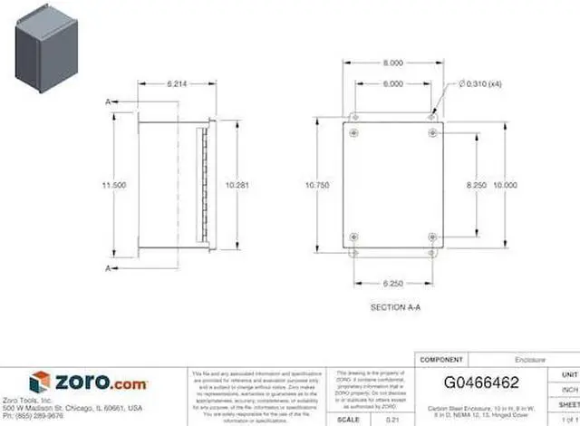 Alt view image 5 of 5 - WIEGMANN B100806CH NEMA 12, 13 10.0 in H x 8.0 in W x 6.0 in D Wall Mount