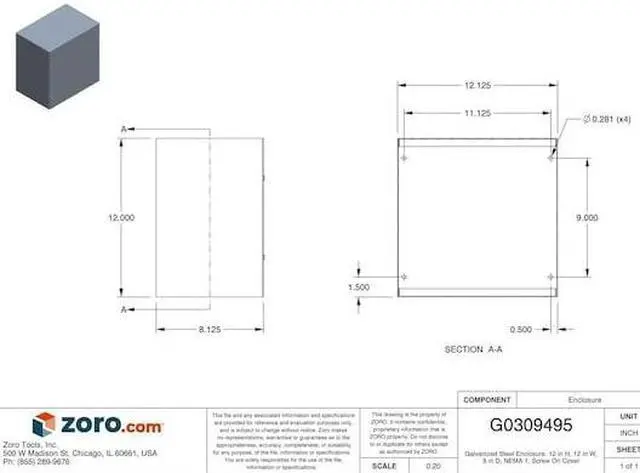 Alt view image 4 of 4 - WIEGMANN SC121208GNK Captive Screws Electrical Enclosures, 12 in H, 8 in D, 12