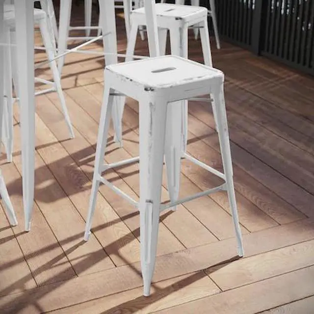 Main image of Commercial Grade 30" High Backless Distressed White Metal Indoor-Outdoor Barstool