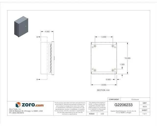 Alt view image 4 of 4 - WIEGMANN N1C081004 NEMA 1 10.0 in H x 8.0 in W x 4.0 in D Wall Mount Enclosure