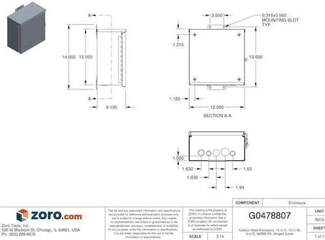Alt view image 4 of 4 - WIEGMANN RHC121206 Padlockable Hasp Electrical Enclosures, 12 in H, 6 in D, 12