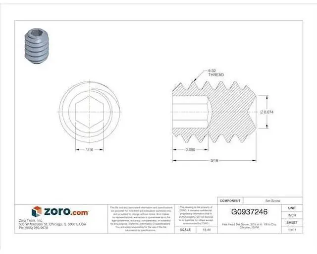Alt view image 5 of 5 - ACORN CONTROLS 0181-011-001 Set Screw, Chrome Plated Stainless Steel