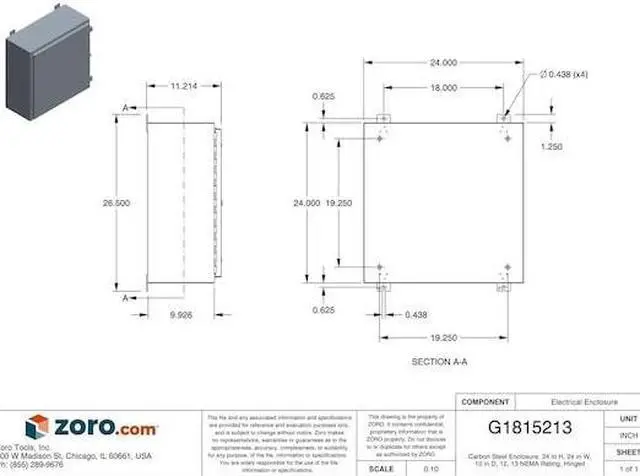 Alt view image 4 of 5 - WIEGMANN N12242410 Padlockable Hasp Electrical Enclosures, 24 in H, 10 in D, 24