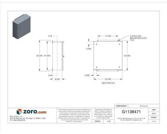 Alt view image 3 of 3 - Wiegmann Enclosure Gray ANSI 61 Polyester Powder   RHC242408