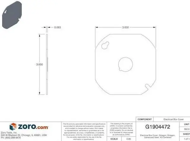 Alt view image 3 of 6 - RACO 724 Box Cover, Octagon Box Type, 1 Gang, Galvanized Steel, KO Centered