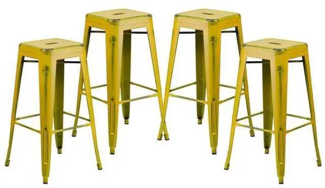 Alt view image 9 of 14 - Flash Furniture Commercial Grade 30" High Backless Distressed Yellow Metal Indoor-Outdoor Barstool 4 Pack (4ETBT350330YL)