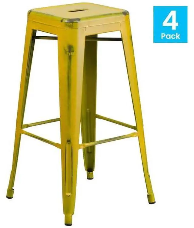 Alt view image 10 of 14 - Flash Furniture Commercial Grade 30" High Backless Distressed Yellow Metal Indoor-Outdoor Barstool 4 Pack (4ETBT350330YL)