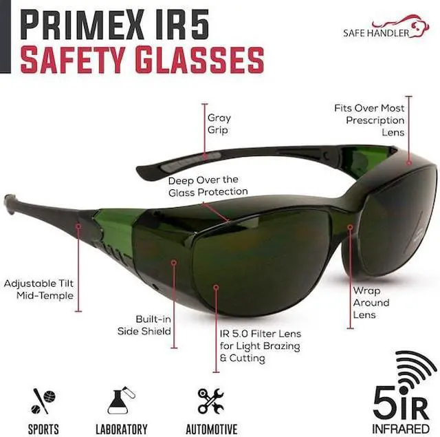 Alt view image 3 of 7 - BISON LIFE SH-PRXSG-FCBK-MS14-IR5 PrimeX IR5, Welding Safety Glasses, Anti-Fog