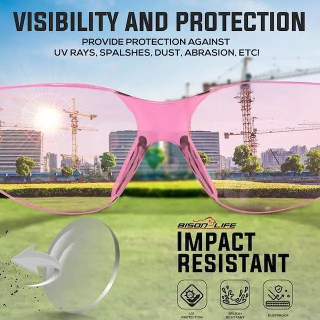 Alt view image 2 of 7 - BISON LIFE BL-KSSG1-CLBT-PGY-12 Keystone, Safety Glasses, Anti-Scratch, Pink &