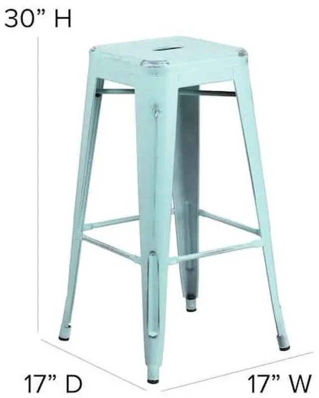 Alt view image 2 of 12 - Commercial Grade 30" High Backless Distressed Green-Blue Metal Indoor-Outdoor Barstool