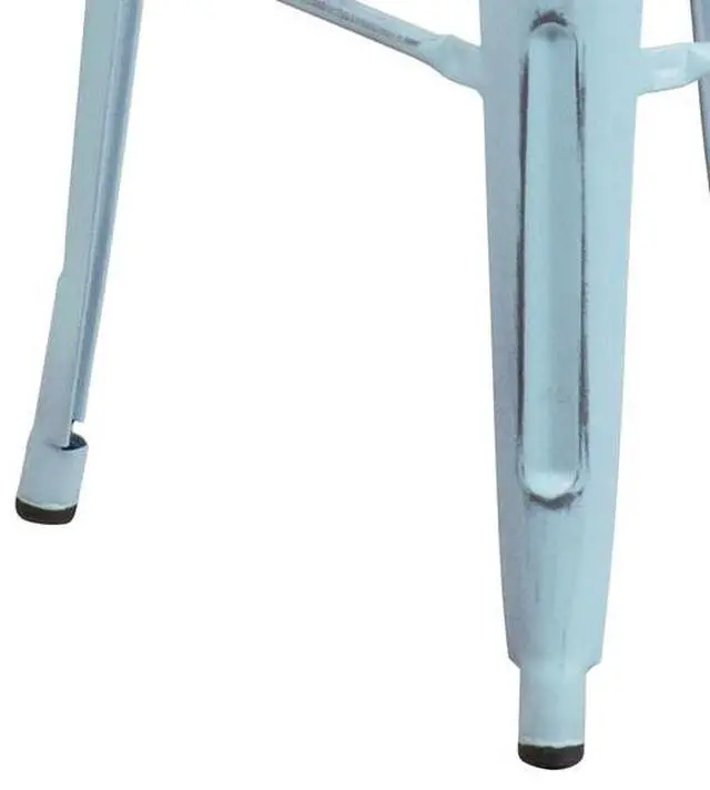 Alt view image 4 of 12 - Commercial Grade 30" High Backless Distressed Green-Blue Metal Indoor-Outdoor Barstool