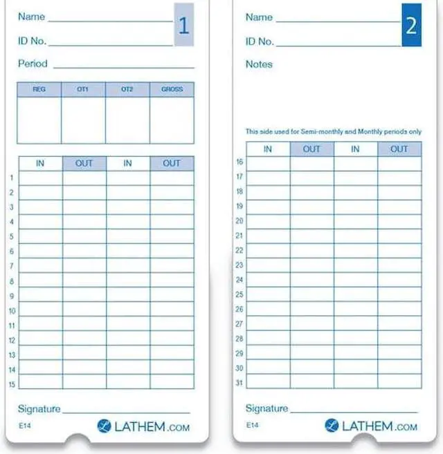 Alt view image 8 of 11 - Lathem Time Time Clock Cards for Lathem Time 400E Two Sides 3 x 7 100/Pack E14100