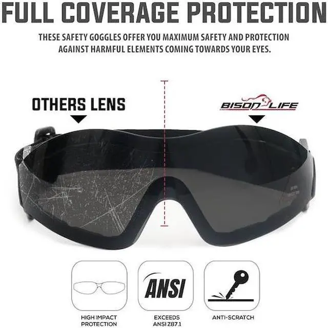 Alt view image 3 of 7 - BISON LIFE SH-MRSG-BKLBKS-MS19 Mirage, Safety Goggles Anti-Fog &  Anti-Scratch,