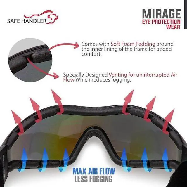 Alt view image 6 of 7 - BISON LIFE SH-MRSG-BKLBKS-MS19 Mirage, Safety Goggles Anti-Fog &  Anti-Scratch,