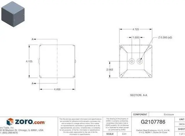 Alt view image 3 of 3 - WIEGMANN SC040404NK Captive Screws Electrical Enclosures, 4 in H, 4 in D, 4 in