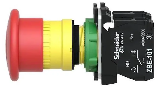 Alt view image 2 of 5 - SCHNEIDER ELECTRIC XB5AT845 Emergency Stop Push Button, 22 mm, 1NO/1NC, Red
