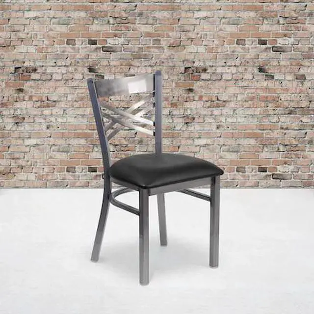 Main image of FLASH FURNITURE 2-XU-6FOB-CLR-BLKV-GG Clear Coated ''X'' Back Metal Restaurant