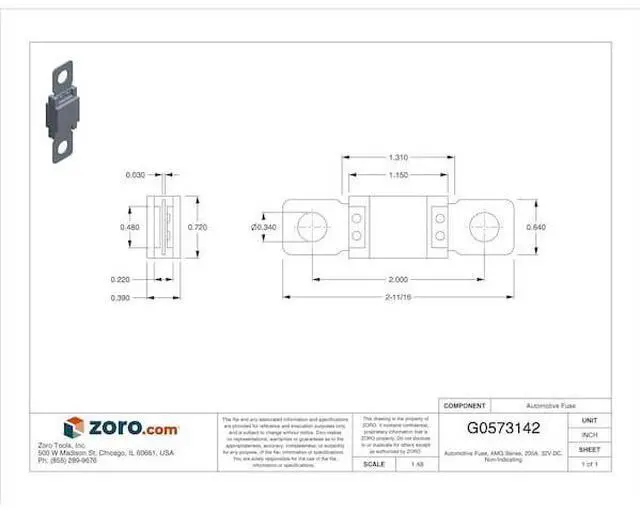 Alt view image 2 of 3 - EATON BUSSMANN AMG-200 Automotive Fuse, AMG Series, 200A, 32V DC, Non-Indicating