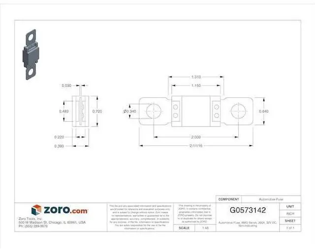 Alt view image 3 of 3 - EATON BUSSMANN AMG-200 Automotive Fuse, AMG Series, 200A, 32V DC, Non-Indicating