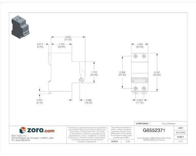 Alt view image 2 of 2 - SCHNEIDER ELECTRIC M9F23220 Miniature Circuit Breaker, C60SP Series, 20A, 2