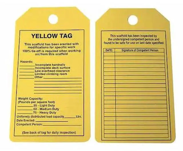 Main image of ZORO SELECT 43Z277 Tag, Forklift, Cardstock, 5 3/4 in H x 3 1/4 in W, Yellow,