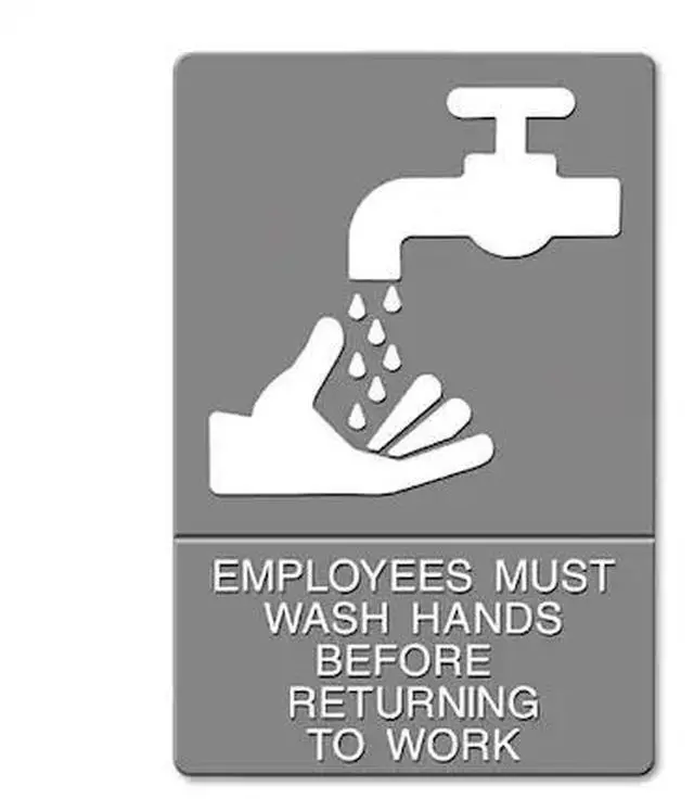 Alt view image 5 of 6 - Headline Sign ADA Sign EMPLOYEES MUST WASH HANDS... Tactile Symbol/Braille 6 x 9 Gray 4726