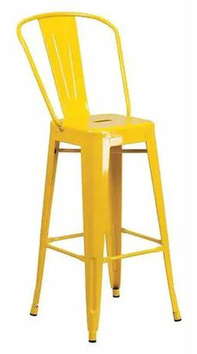 Alt view image 10 of 20 - Commercial Grade 30" High Yellow Metal Indoor-Outdoor Barstool with Removable Back
