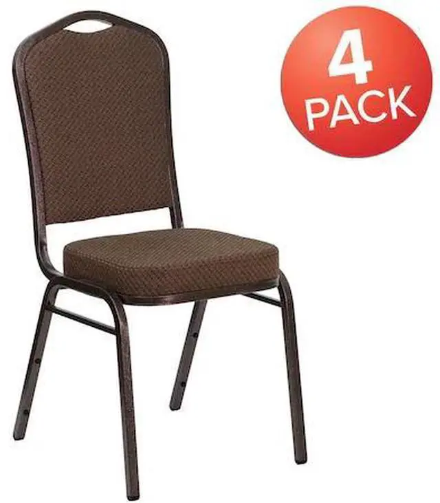 Alt view image 4 of 10 - 4 Pack HERCULES Series Crown Back Stacking Banquet Chair in Burgundy Fabric - Gold Frame