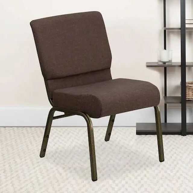 Alt view image 4 of 17 - 4 Pack HERCULES Series 21''W Stacking Church Chair in Brown Fabric - Gold Vein Frame