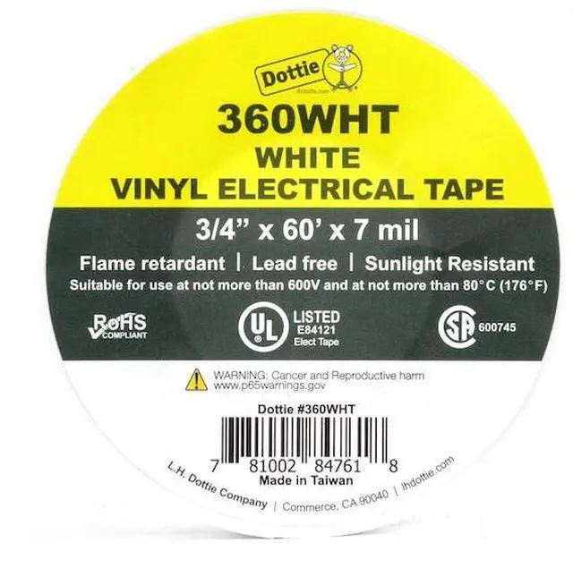 Alt view image 2 of 2 - DOTTIE 360WHT L.H. Dottie 3/4'' x 60' White Electrical Tape, 10PK