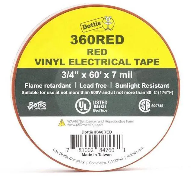Alt view image 2 of 2 - DOTTIE 360RED L.H. Dottie 3/4'' x 60' Red Electrical Tape, 10PK
