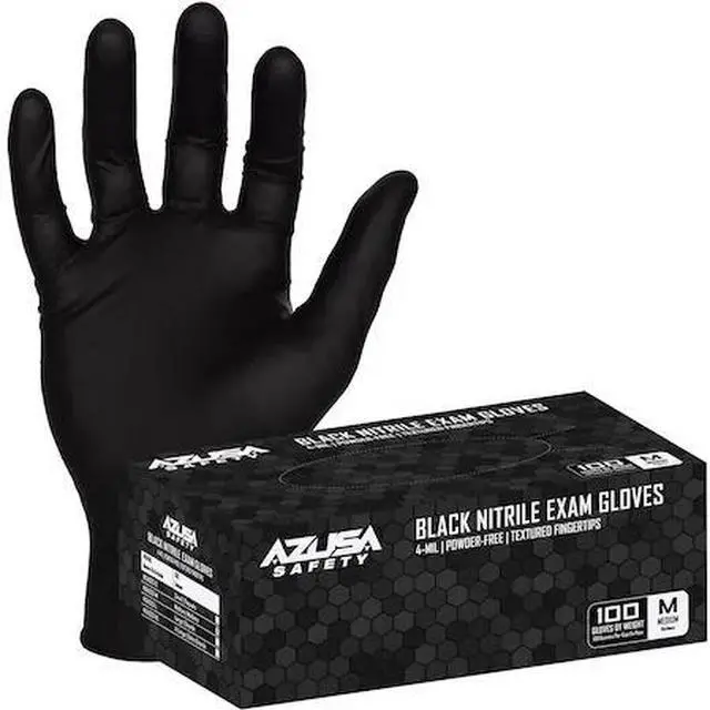 Main image of AZUSA SAFETY ND4020 4-mil Powder-Free Black Nitrile Exam Gloves, Textured