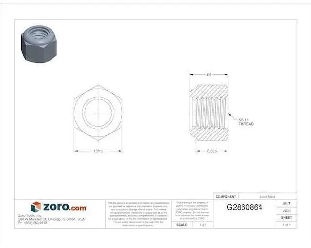 Alt view image 2 of 2 - MIDWEST FASTENER 03651 Nylon Insert Lock Nut, 3/8"-16, Steel, Grade 2, Zinc