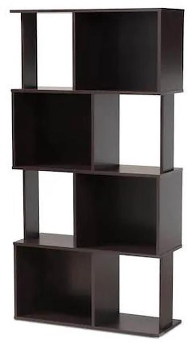 Alt view image 4 of 9 - Baxton Studio Riva Modern and Contemporary Dark Brown Finished Geometric Wood Bookshelf