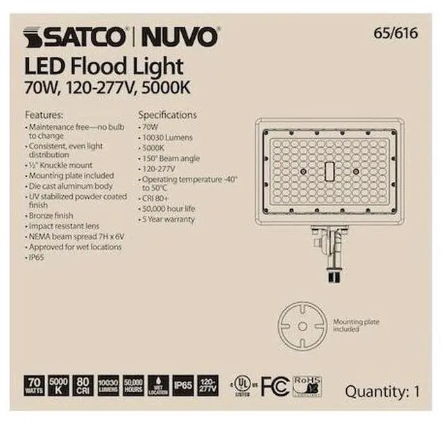 Alt view image 7 of 8 - nuvo lighting 65/616 11.5 inch 70w 5000k 1 led flood light, bronze finish