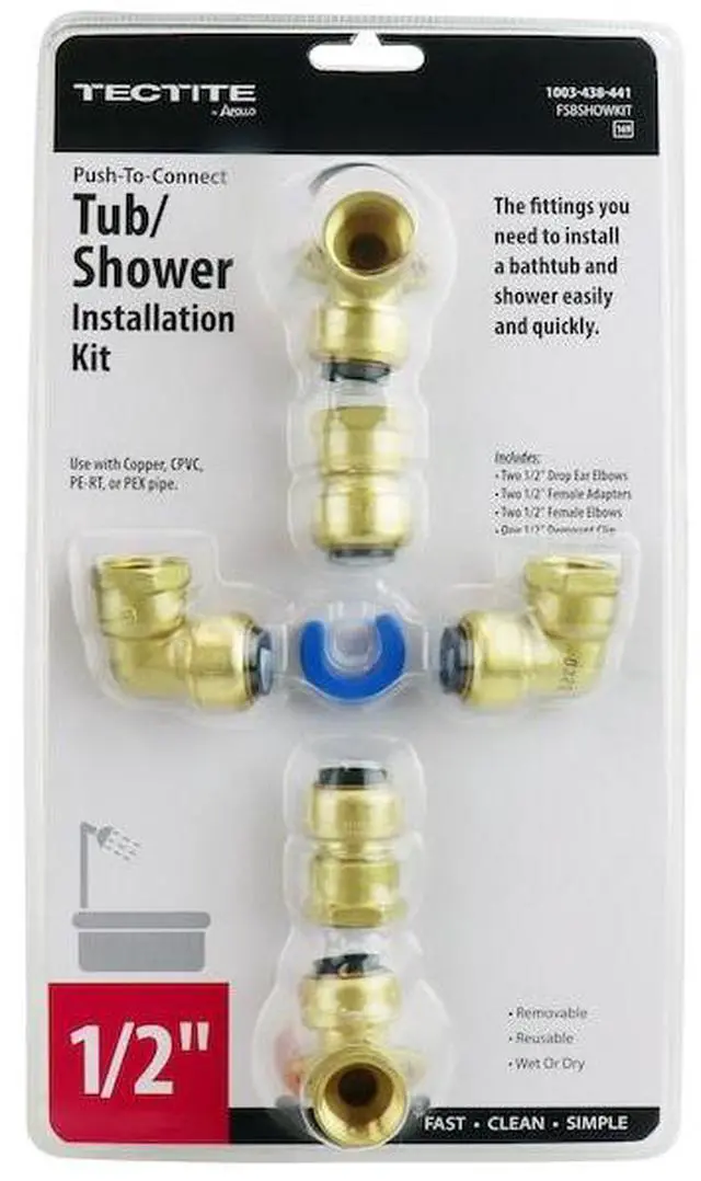 Alt view image 2 of 7 - APOLLO FSBSHOWKIT 1/2 in. Brass Push-To-Connect Shower/Tub Installation Kit