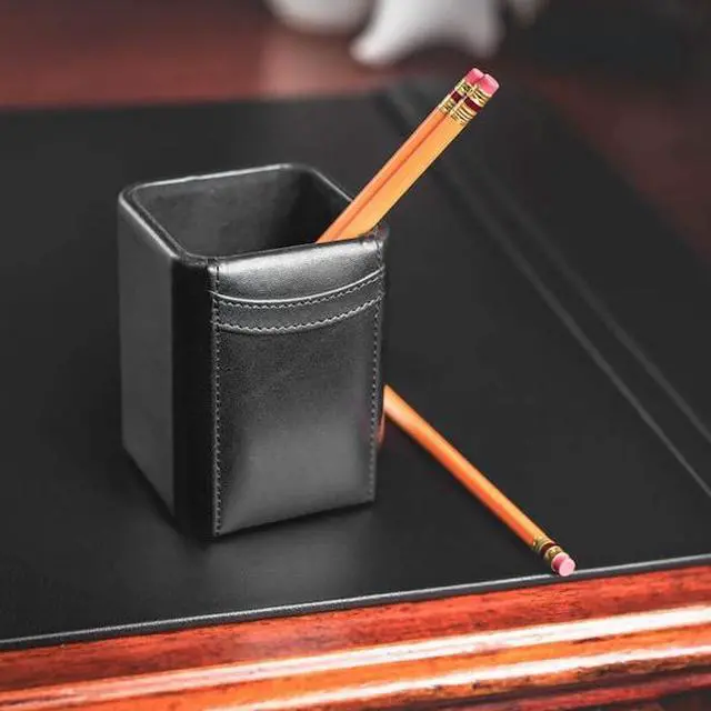 Alt view image 4 of 7 - DACASSO AG-1010 Black Leather Pencil Cup