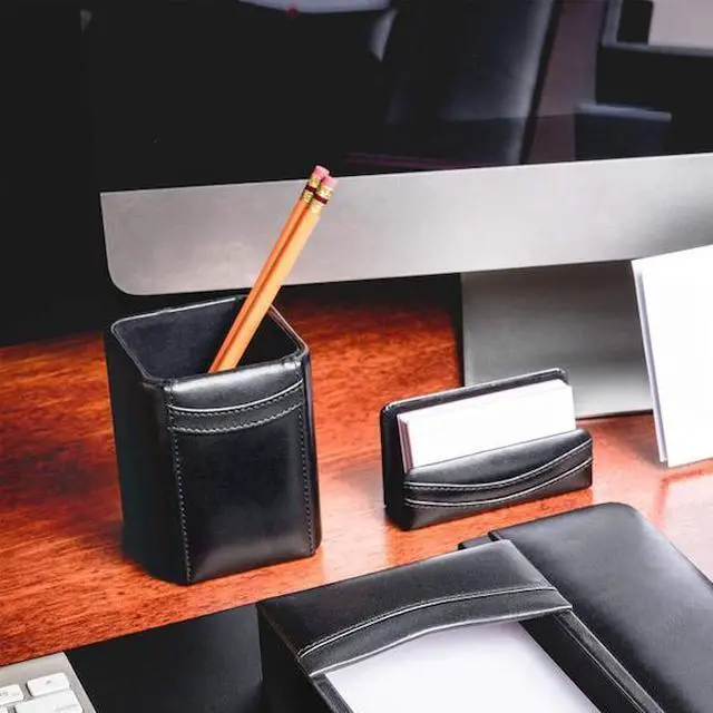 Alt view image 5 of 7 - DACASSO AG-1010 Black Leather Pencil Cup