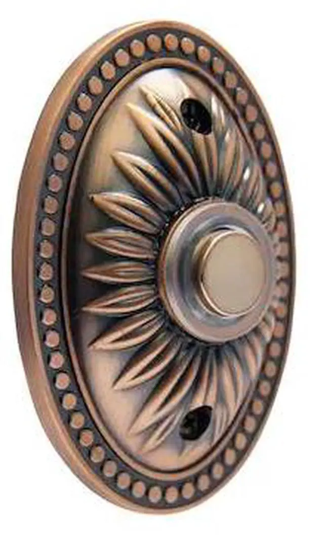 Alt view image 2 of 4 - iq america dp1230a over-sized wired antique copper bronze plated surface mounted traditional lighted doorbell pushbutton chrome push button with acrylic ring