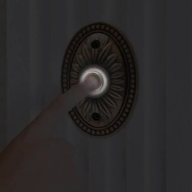 Alt view image 3 of 4 - iq america dp1230a over-sized wired antique copper bronze plated surface mounted traditional lighted doorbell pushbutton chrome push button with acrylic ring
