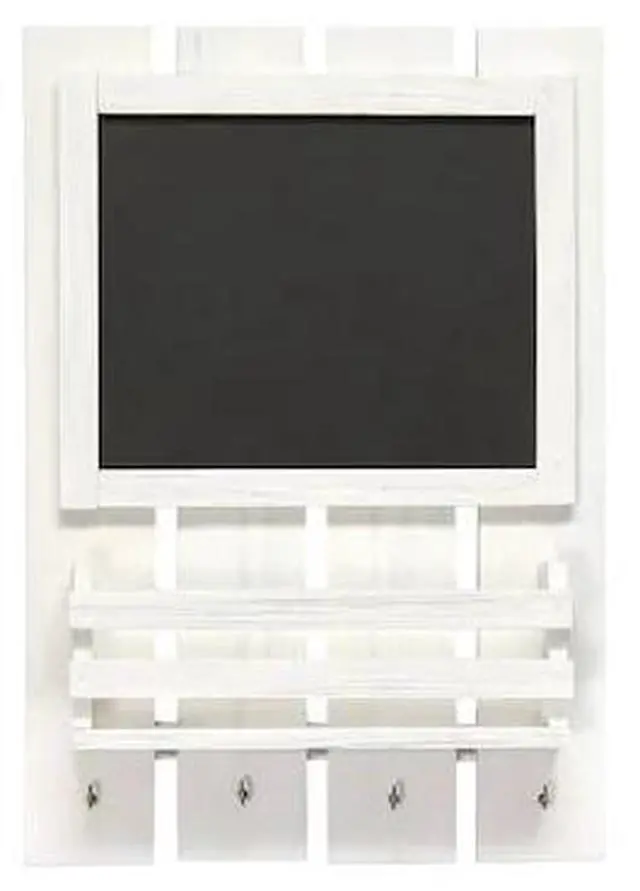 Alt view image 8 of 8 - Elegant Designs Chalkboard Sign with Key Holder Hooks and Mail Storage, White Wash