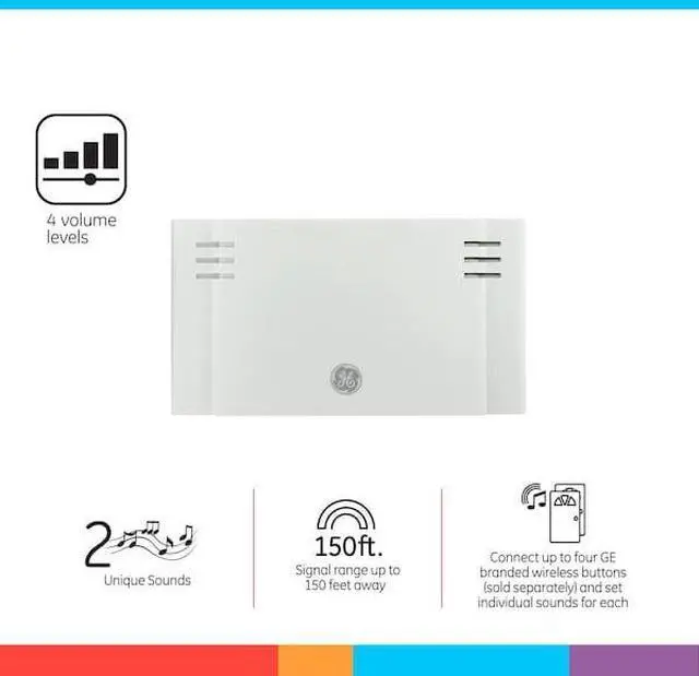 Alt view image 2 of 5 - GE 19247 GE Wireless Doorbell Kit, Battery-Operated, White, 19247