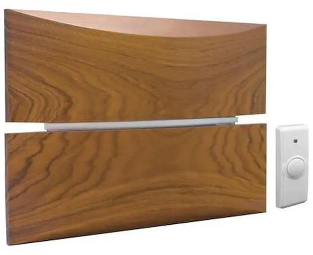 Alt view image 2 of 2 - iq america wd2830 wireless battery operated contemporary retro maple wood door chime bell with 1 pushbutton 3 melody notes westminster chime volume control 100 foot range