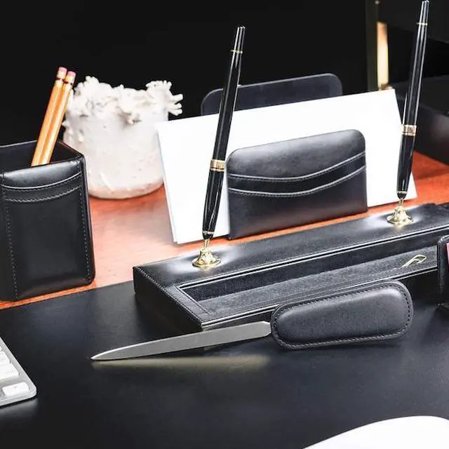 Alt view image 4 of 5 - DACASSO AG-1019 Classic Black Leather Letter Opener with Silver Blade